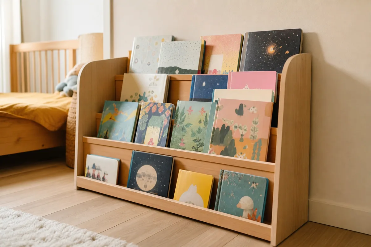 Sélection de livres jeunesse variés, albums et bandes dessinées, rangés à hauteur d&rsquo;enfant