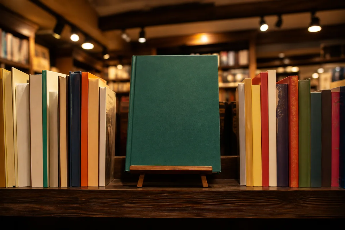 Rayonnage d&rsquo;une librairie indépendante avec un livre mis en avant